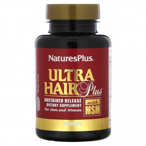 NaturesPlus, Ultra Hair Plus, добавка с МСМ для роста волос, для мужчин и женщин, 60 таблеток - описание | фото