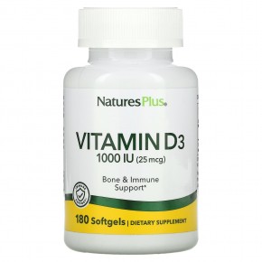 NaturesPlus, Витамин D3, 25 мкг (1000 МЕ), 180 капсул - описание