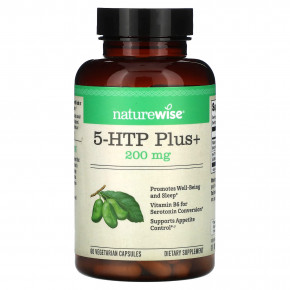 NatureWise, 5-HTP Plus+, 200 мг, 60 вегетарианских капсул - описание