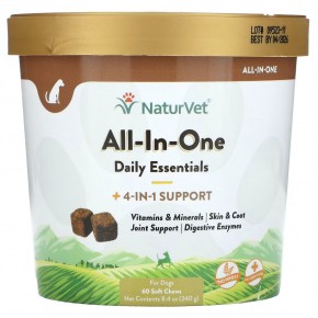 NaturVet, All-In-One, ежедневные добавки и поддержка 4 в 1, для собак, 60 жевательных таблеток, 240 г (8,4 унции) - описание