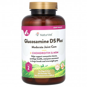 NaturVet, Glucosamine DS Plus, умеренный уход за суставами, с хондроитином и МСМ, для собак и кошек, уровень 2, 60 жевательных таблеток, 180 г (6,3 унции) в Москве - eco-herb.ru | фото