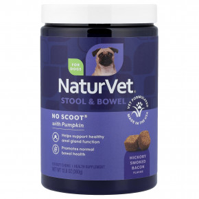 NaturVet, No Scoot®, добавка для стула и кишечника с тыквой, для собак, бекон, копченый на дровах пекана, 120 мягких жевательных таблеток, 360 г (12,6 унции) - описание | фото