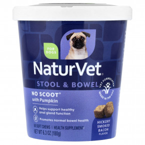 NaturVet, No Scoot®, с тыквой, для собак, бекон, копченый гикорием, 60 жевательных таблеток, 180 г (6,3 унции) - описание | фото