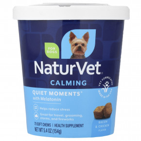 NaturVet, Quiet Moments®, успокаивающий мелатонин, для собак, бекон и курица, 70 жевательных таблеток, 154 г (5,4 унции) - описание | фото