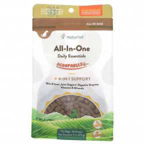 NaturVet, Scoopables All-In-One Daily Essentials, + поддержка 4-в-1, для собак, бекон, 45 мерных ложек, 315 г (11 унций) - описание | фото