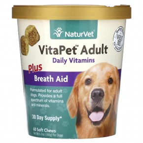 NaturVet, VitaPet Adult, ежедневные витамины и помощь при дыхании, для собак, 60 жевательных таблеток, 180 г (6,3 унции) в Москве - eco-herb.ru | фото