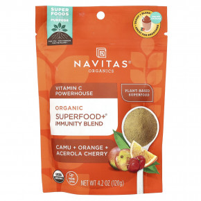 Navitas Organics, органическая смесь для иммунитета Superfood+®, мощный источник витамина С, каму, апельсин и ацерола, 120 г (4,2 унции) - описание | фото