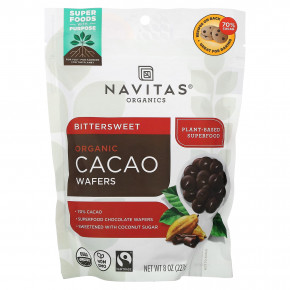 Navitas Organics, органические вафли из какао, горько-сладкий вкус, 227 г (8 унций) - описание