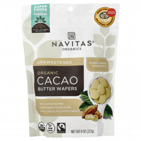 Navitas Organics, органические вафли из какао-масла, без подсластителей, 227 г (8 унций) - описание | фото
