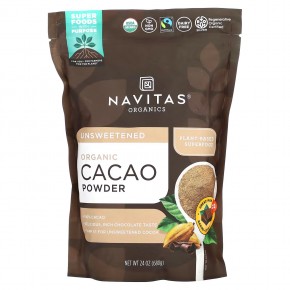 Navitas Organics, органический порошок какао, без сахара, 680 г (24 унции) - описание | фото