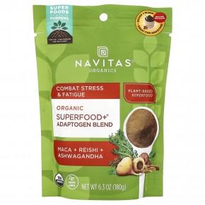 Navitas Organics, Superfood+ Adaptogen Blend, Maca + Reishi + Ashwagandha, 6.3 oz (180 g) - описание | фото