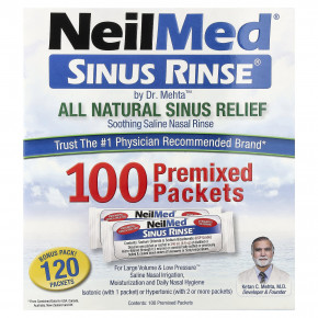 NeilMed, Sinus Rinse®, натуральное средство для промывания носа, 100 пакетиков с готовой смесью - описание | фото
