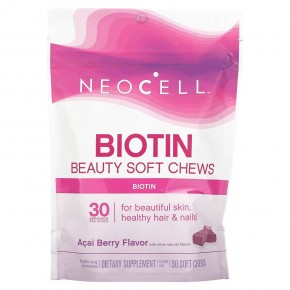 NeoCell, Biotin Bursts, вкус ягод асаи, 10 000 мкг, 30 жевательных таблеток в Москве - eco-herb.ru | фото