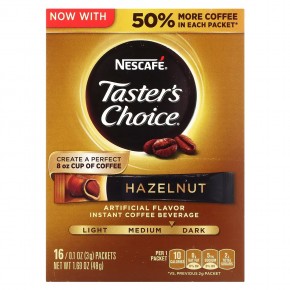 Nescafé, Taster's Choice, растворимый кофе, с фундуком, средняя/темная обжарка, 16 пакетиков по 3 г (0,1 унции) - описание