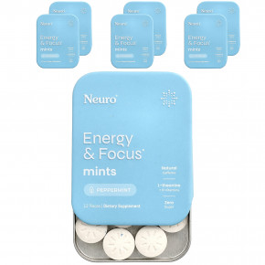 NeuroGum, мятные конфеты, энергия и концентрация, перечная мята, 6 пакетиков по 12 шт. - описание | фото