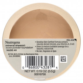 Neutrogena, Mineral Sheers, рассыпчатая пудра, оттенок 40, 5,5 г (0,19 унции) в Москве - eco-herb.ru | фото