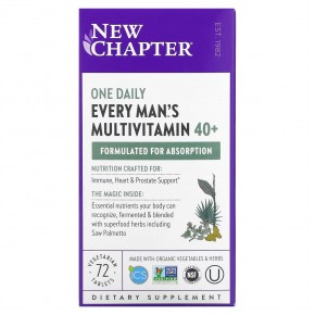 New Chapter, 40+ Every Man's One Daily Multi, мультивитамины для мужчин, 72 растительные таблетки - описание