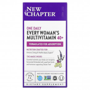 New Chapter, 40+ Every Woman's One Daily, витаминный комплекс на основе цельных продуктов для женщин старше 40 лет, 72 вегетарианские таблетки в Москве - eco-herb.ru | фото