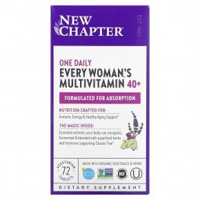 New Chapter, 40+ Every Woman's One Daily, витаминный комплекс на основе цельных продуктов для женщин старше 40 лет, 72 вегетарианские таблетки - описание