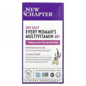New Chapter, 40+ Every Woman's One Daily, витаминный комплекс на основе цельных продуктов для женщин старше 40 лет, 96 вегетарианских таблеток - описание