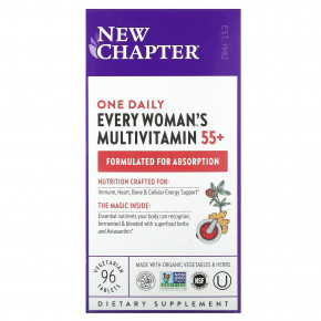 New Chapter, 55+ Every Woman's One Daily, витаминный комплекс на основе цельных продуктов для женщин старше 55 лет, 96 вегетарианских таблеток - описание | фото