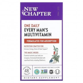 New Chapter, Every Man's, ежедневная мультивитаминная добавка для мужчин, 48 вегетарианских таблеток в Москве - eco-herb.ru | фото