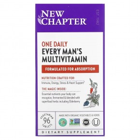 New Chapter, Every Man's One Daily Multi, мультивитаминная добавка из цельных продуктов для мужчин, 96 вегетарианских таблеток - описание