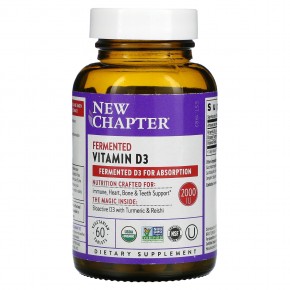 New Chapter, Ферментированный витамин D3, 2000 МЕ, 60 вегетарианских таблеток - описание
