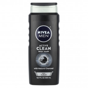 Nivea, Для мужчин, активное очищающее средство для душа, глубокое очищение, с натуральным углем, 500 мл (16,9 жидк. унц.) - описание | фото