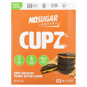 No Sugar Company, Cupz, темный шоколад с арахисовой пастой, 30 шт. по 17 г (0,6 унции) - описание