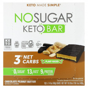 No Sugar Company, Keto Bar, батончик с шоколадом и арахисовой пастой, 12 батончиков по 40 г (1,41 унции) - описание