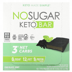 No Sugar Company, Keto Bar, батончик с шоколадом и мятой, 12 батончиков по 40 г (1,41 унции) - описание | фото