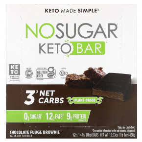 No Sugar Company, Keto Bar, брауни с шоколадной помадкой, 12 батончиков по 40 г (1,41 унции) - описание