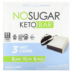 No Sugar Company, Keto Bar, печенье и крем, 12 батончиков по 40 г (1,41 унции) - описание