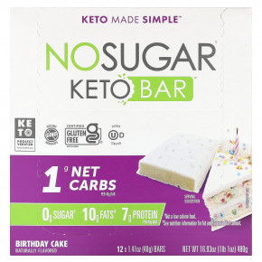 No Sugar Company, Keto Bar, праздничный торт, 12 батончиков по 40 г (1,41 унции) - описание