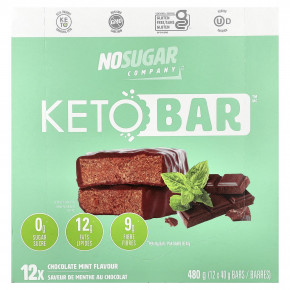 No Sugar Company, Keto Bar™, шоколад и мята, 12 батончиков по 40 г - описание | фото