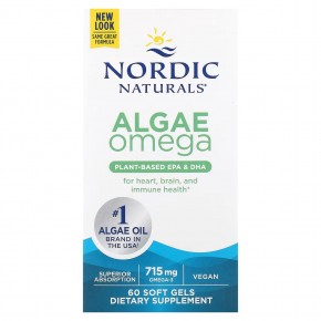 Nordic Naturals, Algae Omega, жирные водоросли, 715 мг, 60 капсул (357,5 мг в 1 капсуле) в Москве - eco-herb.ru | фото