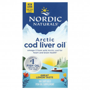 Nordic Naturals, Arctic Cod Liver Oil, жир печени арктической трески, со вкусом лимона, 180 капсул - описание | фото