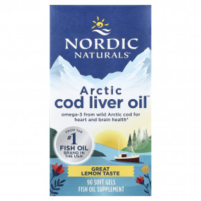Nordic Naturals, Arctic Cod Liver Oil™, лимон, 90 капсул - описание | фото