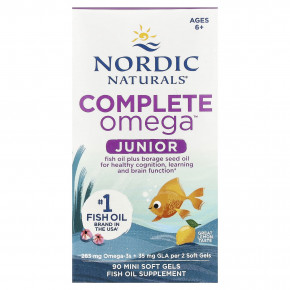 Nordic Naturals, Complete Omega™ Junior, для детей от 6 лет, со вкусом лимона, 90 миникапсул - описание | фото