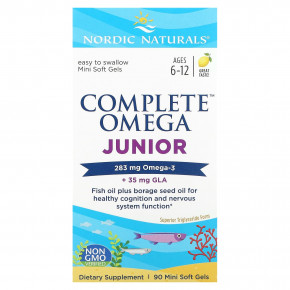 Nordic Naturals, Complete Omega, омега для детей от 6 до 12 лет, со вкусом лимона, 90 мини-капсул - описание | фото