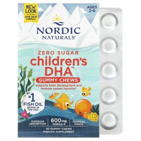 Nordic Naturals, Children's DHA, жевательные таблетки с ДГК, для детей от 3 лет, со вкусом тропических фруктов, 600 мг, 30 жевательных таблеток в Москве - eco-herb.ru | фото