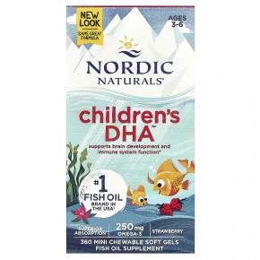 Nordic Naturals, ДГК для детей, для детей от 3 до 6 лет, со вкусом клубники, 360 жевательных мини-капсул - описание | фото