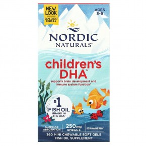Nordic Naturals, ДГК для детей, для детей от 3 до 6 лет, со вкусом клубники, 360 жевательных мини-капсул - описание