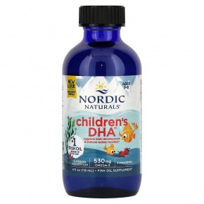 Nordic Naturals, Children's DHA, ДГК для детей от 1 до 6 лет, со вкусом клубники, 530 мг, 119 мл (4 жидк. унции) (530 мг в 1/2 ч. л.) - описание