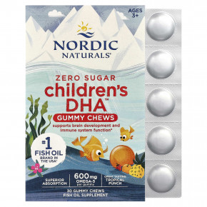 Nordic Naturals, DHA™, жевательные таблетки для детей, от 3 лет, тропический пунш, 30 жевательных таблеток (355 мг в 1 жевательной таблетке) - описание | фото