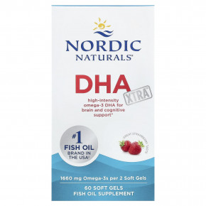 Nordic Naturals, DHA Xtra™, со вкусом клубники, 60 капсул - описание | фото