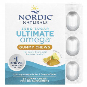 Nordic Naturals, Жевательные жевательные таблетки Ultimate Omega®, тропические фрукты, 1200 мг, 54 жевательные жевательные таблетки (600 мг в каждой жевательной таблетке) - описание | фото