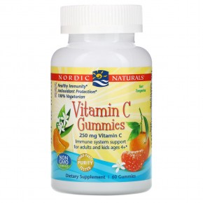 Nordic Naturals, жевательный витамин C, для детей от 4 лет, со вкусом мандарина, 250 мг, 60 жевательных таблеток (125 мг в 1 таблетке) - описание