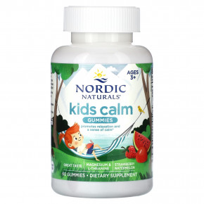 Nordic Naturals, Kids Calm, жевательные таблетки, для детей от 3 лет, со вкусом клубники и арбуза, 60 жевательных таблеток в Москве - eco-herb.ru | фото